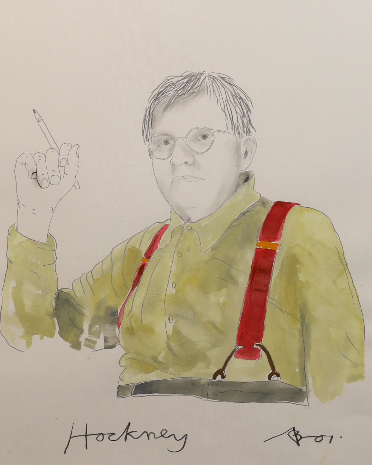 Adam Birtwistle (British,1959-), Portrait of David Hockney, pencil and watercolour, 67 x 50.5cm